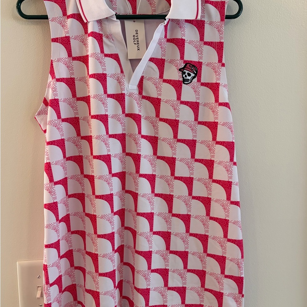 NWT - Women's Devereux Pink & White Sleeveless Golf Polo - Size XL